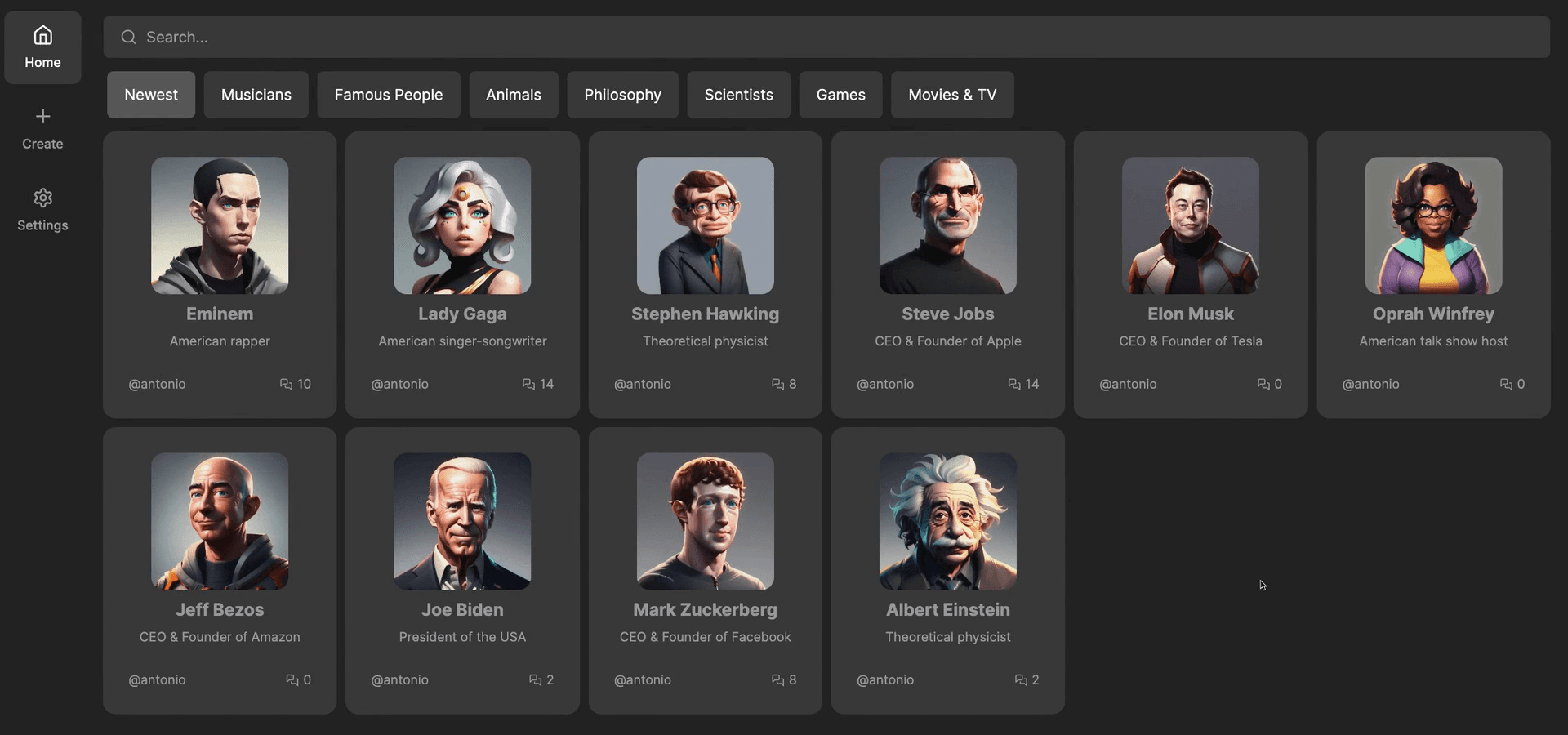 AI companion user interface